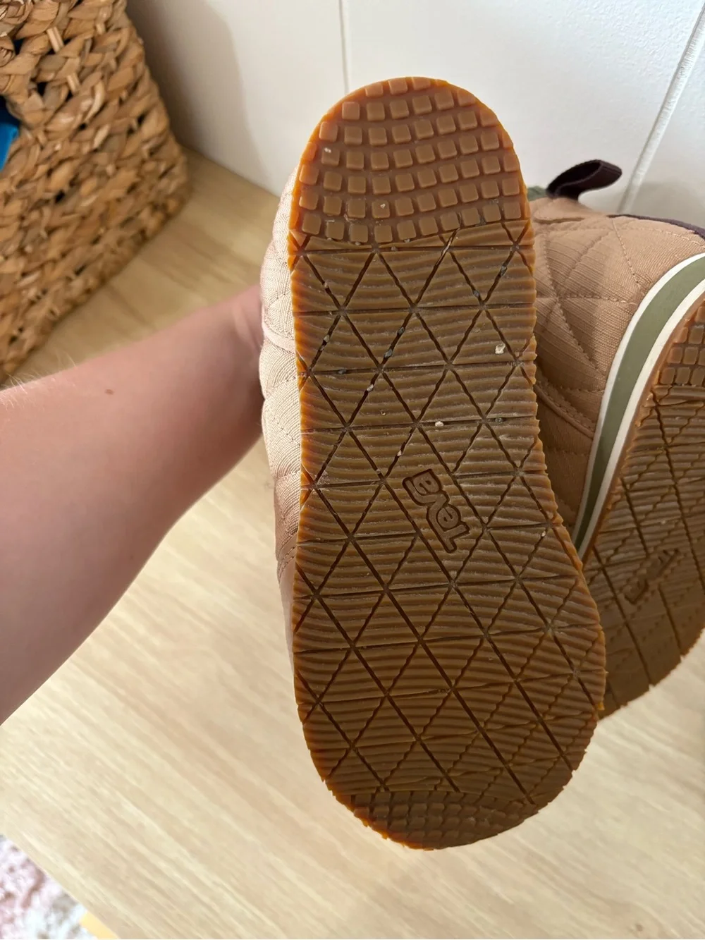 Teva Taupe Quilted Slip-On Ankle Boot with Olive Knit Collar